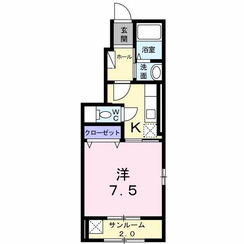 プリムローズE(1K/1階)の間取り写真