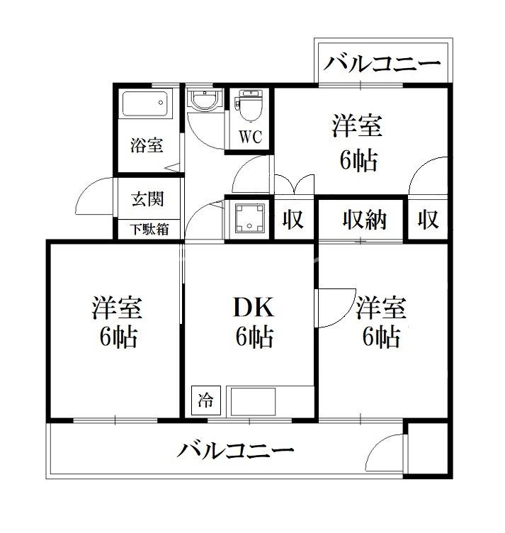 第二阿波ビル(3DK/4階)の間取り写真