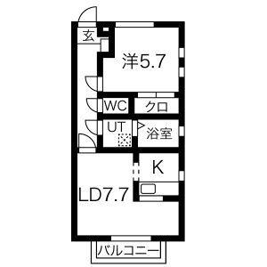 グレースIII B棟(1LDK/2階)の間取り写真
