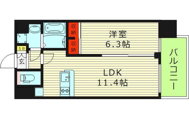 プレジオ城東(1LDK/12階)の間取り写真