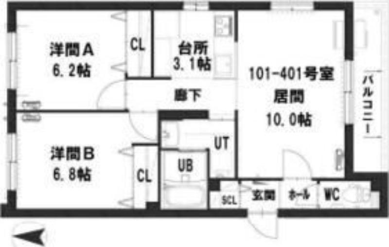 グランメールVILLA9.16(2LDK/3階)の間取り写真