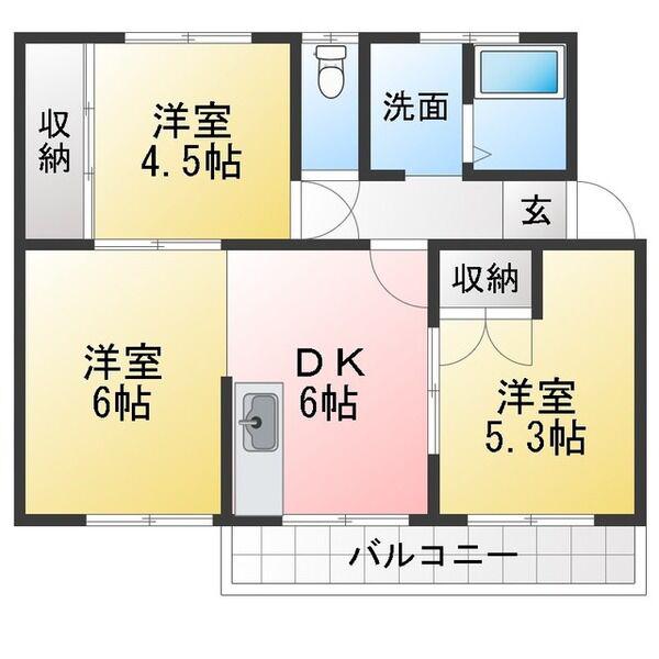 名鉄常滑線 聚楽園駅 徒歩28分 5階建 築58年(3DK/3階)の間取り写真