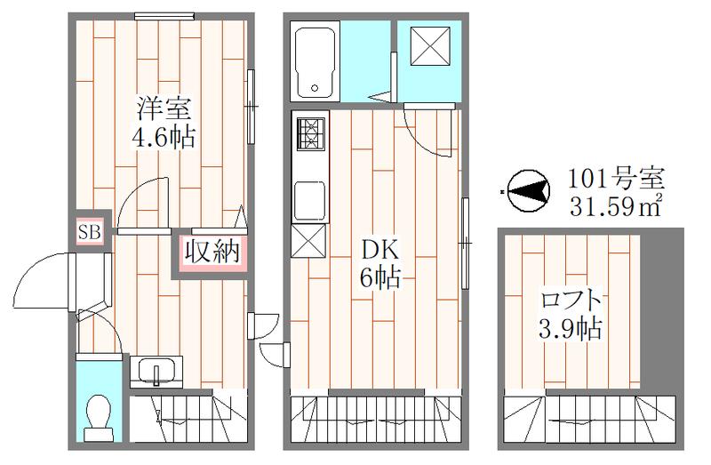 WRESIDENCE(1DK/1階)の間取り写真