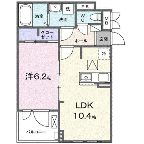 カーサ ビアンカ デュエ(1LDK/1階)の間取り写真
