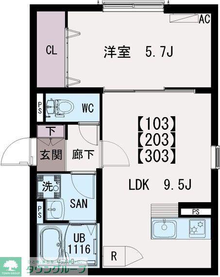 IRIS COURT TX六町(1LDK/2階)の間取り写真