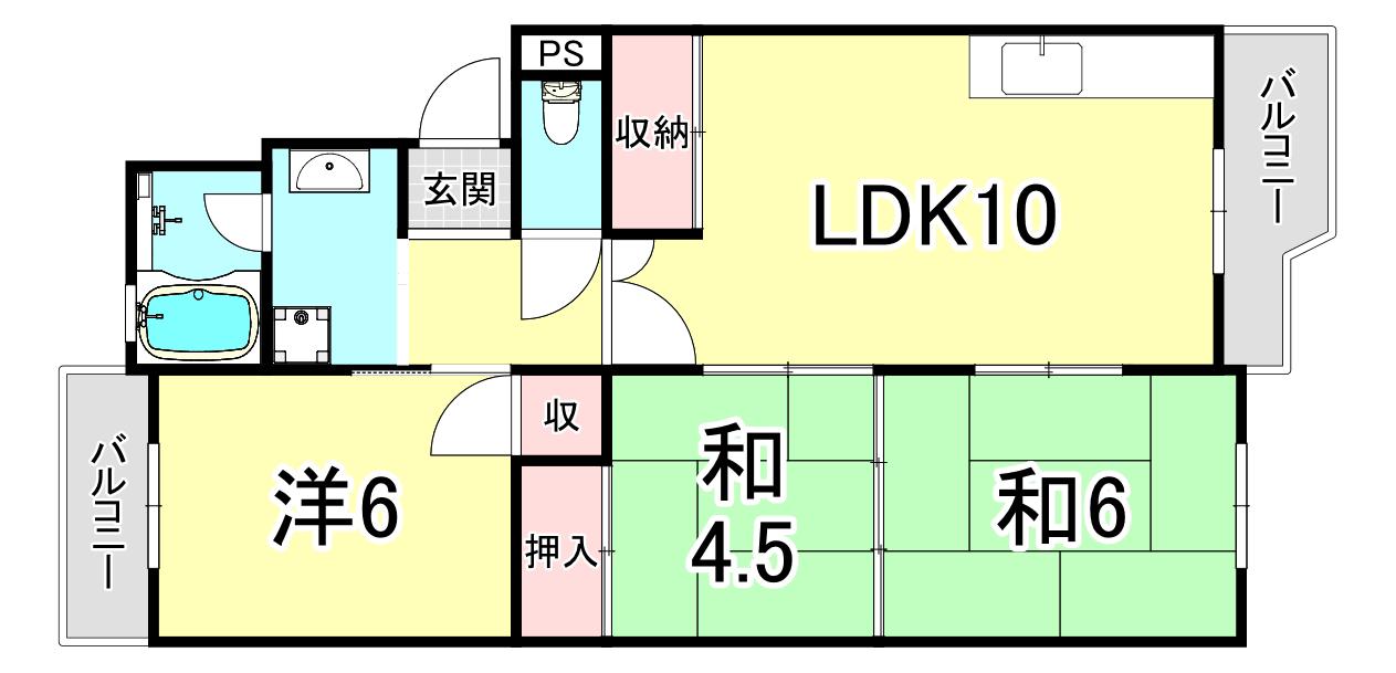 イリノハイツ(3LDK/3階)の間取り写真
