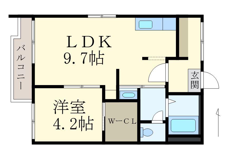 タウニィ浜代Ⅱ(1LDK/2階)の間取り写真