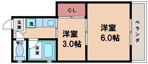 ハニーコーポ(2DK/4階)の間取り写真