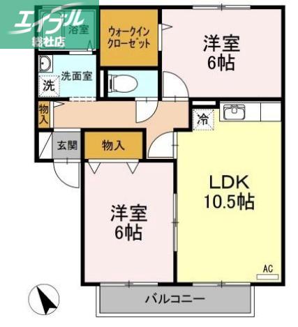 パミドール・ルーチェC棟(2LDK/1階)の間取り写真