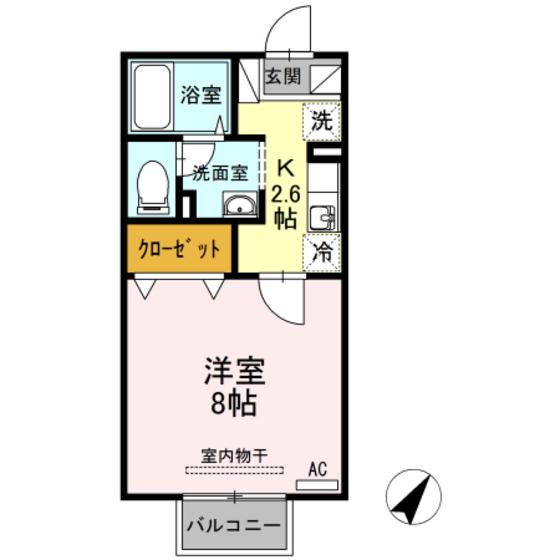 プレセランス中津(1K/2階)の間取り写真