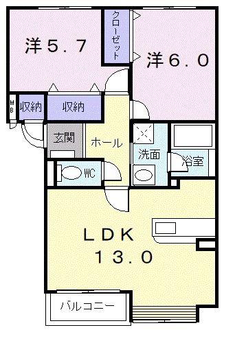 ヴィラ・エルンテ平和通II(2LDK/3階)の間取り写真