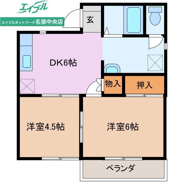エバグリーンB(2DK/1階)の間取り写真