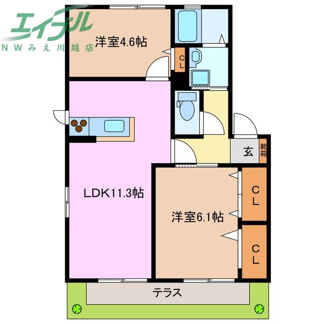 CHELSEA B棟(2LDK/1階)の間取り写真