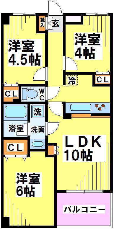ディコーラム(3LDK/4階)の間取り写真