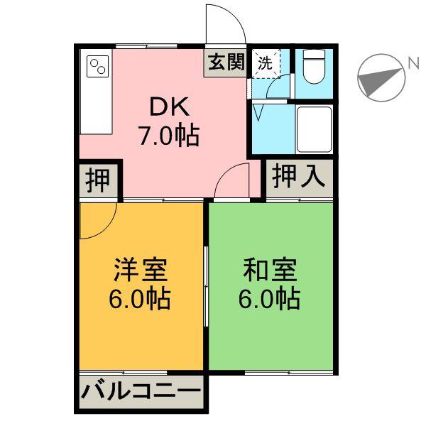 ハイツ向陽A(2DK/2階)の間取り写真