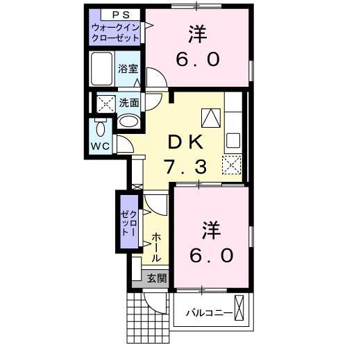 セントラル アンジュI(2DK/1階)の間取り写真