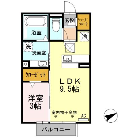 アルディーラ伊倉 A棟(1LDK/1階)の間取り写真