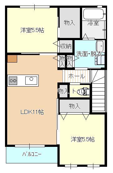 ブライト ガーデン(2LDK/2階)の間取り写真