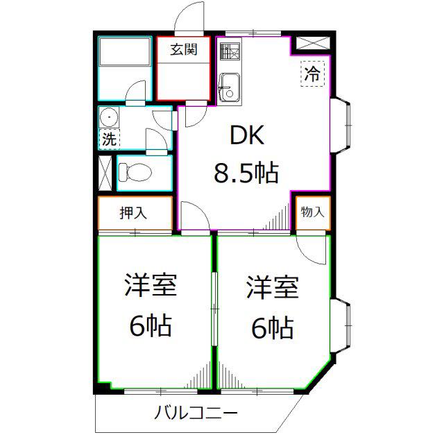 ライムかいぬま(2DK/2階)の間取り写真