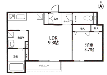 NEIGE BLANCHE(1LDK/2階)の間取り写真