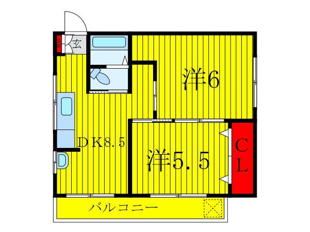 王子ハイツ(2DK/6階)の間取り写真