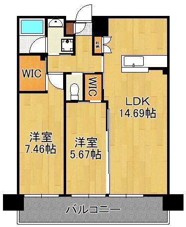 ウィングス城野駅前(2LDK/6階)の間取り写真