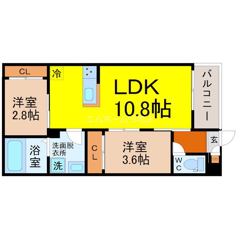 REGALEST平安通東(2LDK/2階)の間取り写真