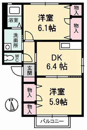 フォ一レスまりふ(2DK/2階)の間取り写真