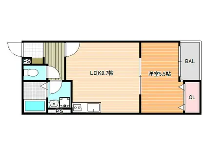 コンフォール道明寺西(1LDK/3階)の間取り写真