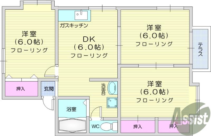 アネックス南光台(3DK/1階)の間取り写真