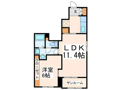 熊本市電上熊本線 段山町駅 徒歩6分 3階建 築11年(1LDK/1階)の間取り写真