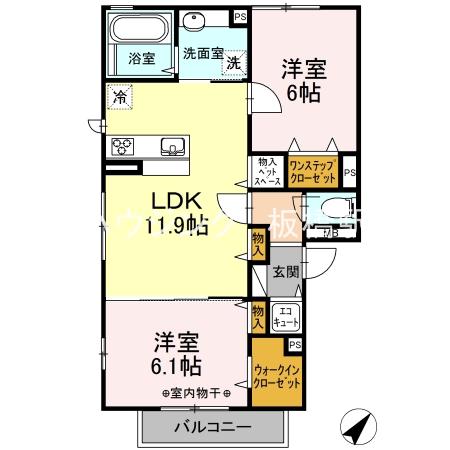 和庵 丘(2LDK/3階)の間取り写真
