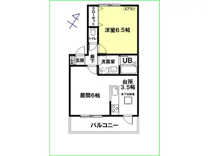 アーバニズム65D(1LDK/1階)の間取り写真