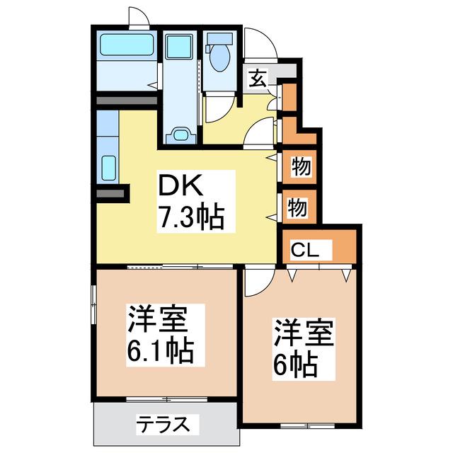 VILLA ひまわり I(2DK/1階)の間取り写真