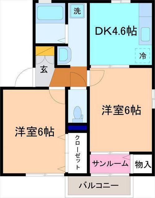 エヴァーグリーン(2K/2階)の間取り写真