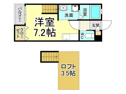 INVEST町上津役(ワンルーム/1階)の間取り写真