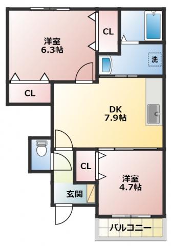 マウルール(2DK/1階)の間取り写真