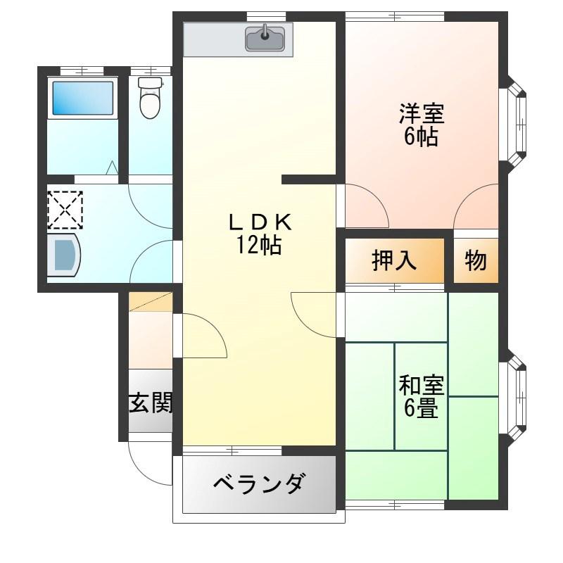 ヴェルエスト鹿沼 B棟(2LDK/2階)の間取り写真