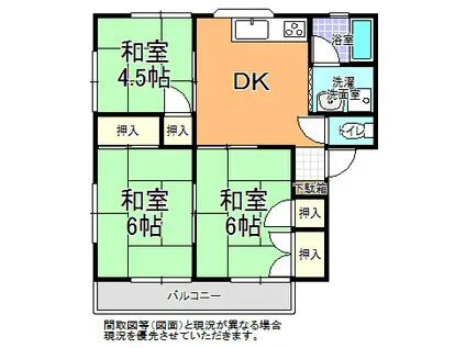山勇ハイツ A棟(3DK/1階)の間取り写真