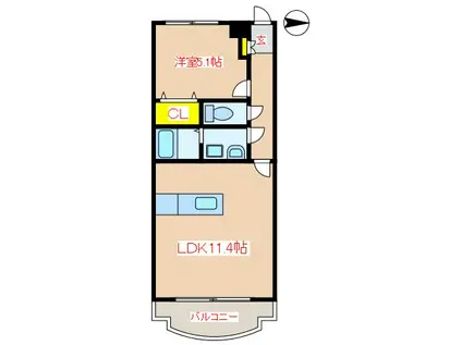 KS国分(1LDK/3階)の間取り写真