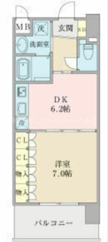 プロシード弁天町(1DK/3階)の間取り写真