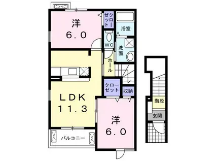 プロムナードII(2LDK/2階)の間取り写真