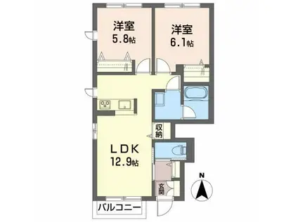 メゾンマスト谷川瀬(2LDK/1階)の間取り写真