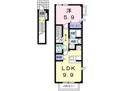 ニュー・フラワーB棟(1LDK/2階)の間取り写真