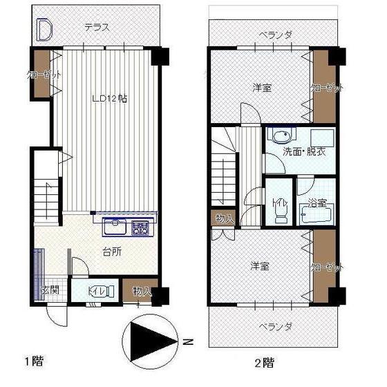 ワンTOP GARDEN山の上(2LDK/1階)の間取り写真