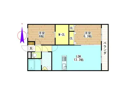 チェリーブロッサム久保原(2LDK/3階)の間取り写真