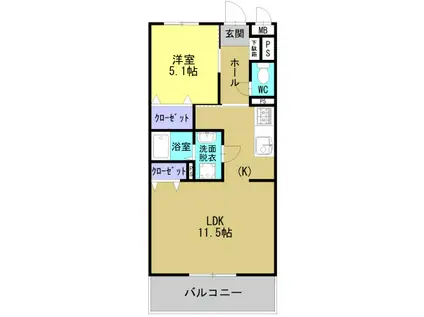 ソルーナ松橋(1LDK/3階)の間取り写真