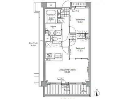 プレジリア代々木大山町(2LDK/1階)の間取り写真