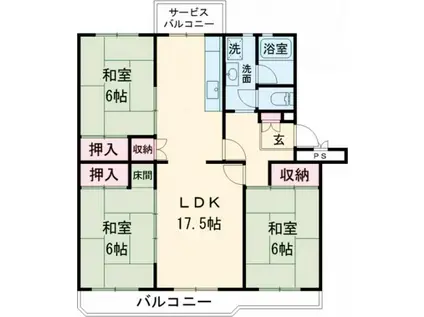 吹上団地 12号棟 1階(3LDK/1階)の間取り写真