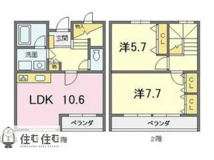 スカイパール(2LDK/1階)の間取り写真